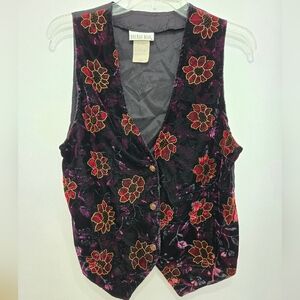 Anchor Blue Vintage Y2K Dark Floral Crushed Velvet Fairy Goth Whimsigoth Vest